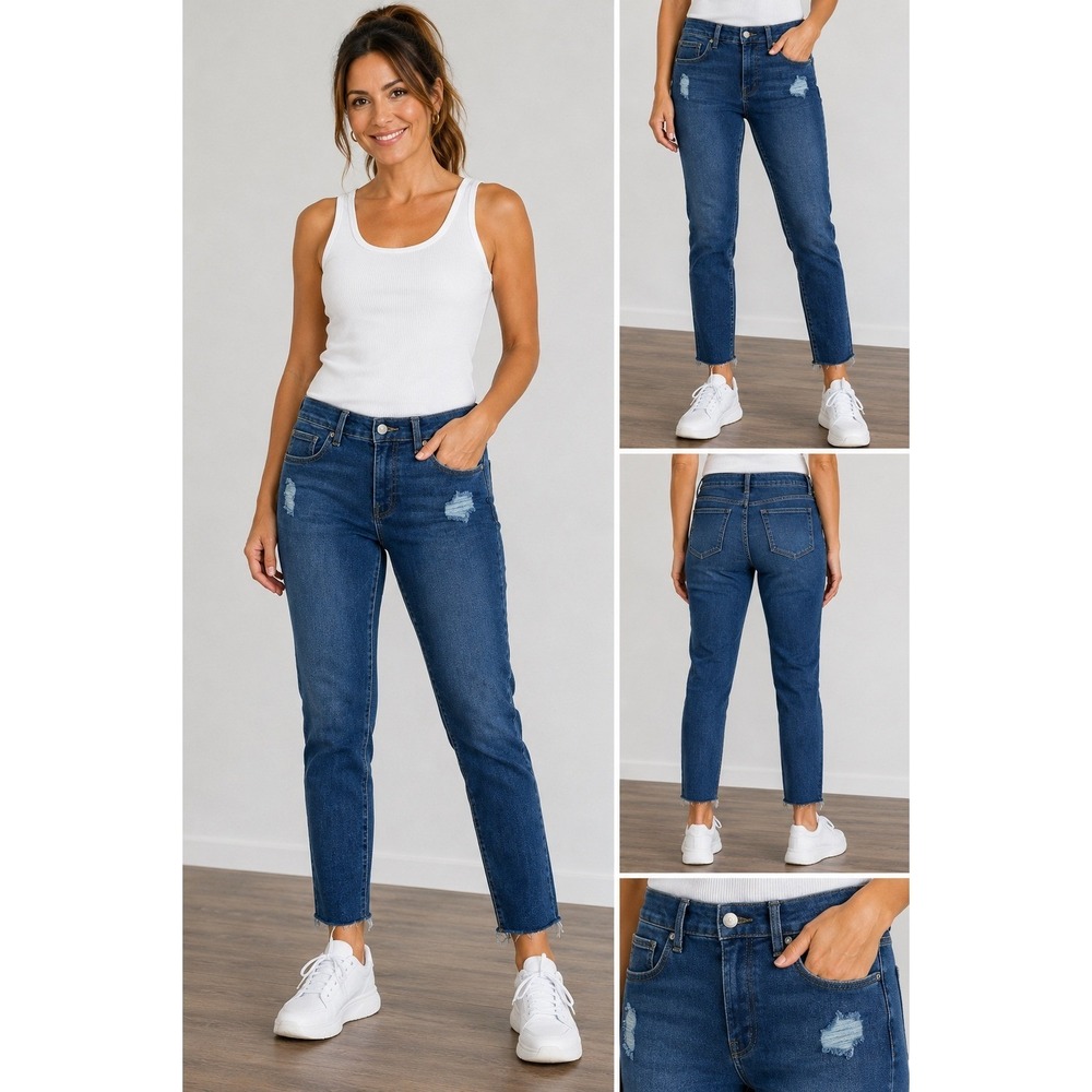 Good American Good Legs Skinny Jeans Blue Distressed Raw Hem GLPB367T Size 8/29